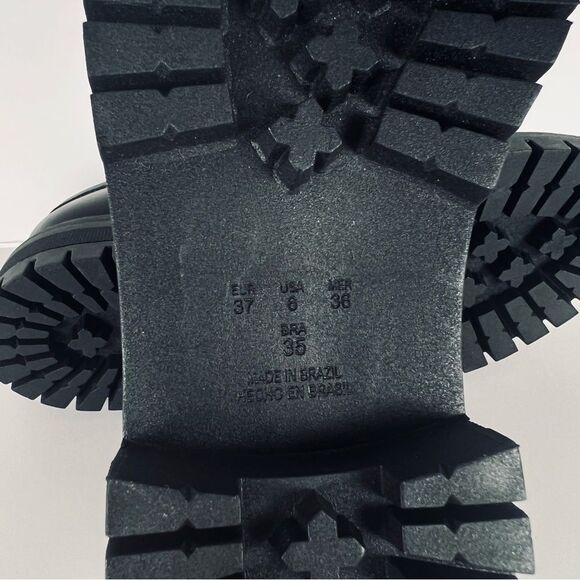 Anthropologie Black Leather Lug Sole Platform Loafers With Gold Chain Size 6 - Picture 9 of 10